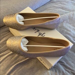 Gold colored flats size 9w.. worn once only.